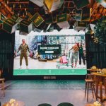 Corporate sports themed event with custom decor and bar.
